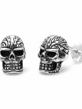 Mens Sterling Silver .925 Skull Stud Earrings
